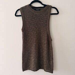 Diagonal Open-Knit Sleeveless Tank in Brown